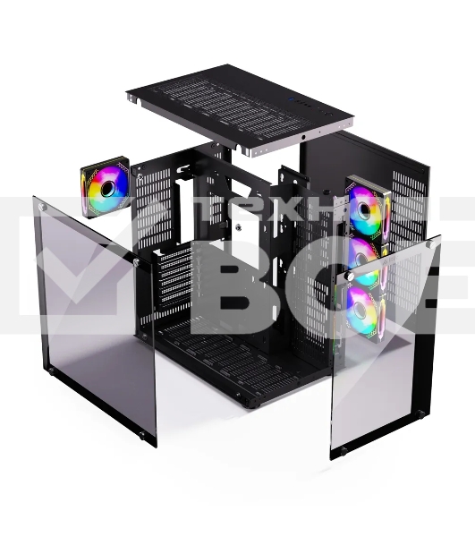 Компьютерный корпус ABR Sea View Black (1*USB Type-C, 2*USB 2.0, HD Audio, 4xRGB Fan, ATX, Micro-ATX)