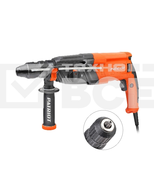 Перфоратор PATRIOT RH 243Q, SDS+, мощность 770 Вт, 2.6 Дж, 3 режима работы, быстросменный патрон QCC, макс.диаметр 24мм, глубиномер, кейс