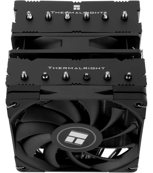 Кулер для процессора Thermalright Royal Knight 120 SE (4-pin PWM, 155мм, Ni/Cu, 6x6мм, 2x120мм, 66.17CFM/59CFM, 25.6dBA/26.1dBA, 1500RPM/1800RPM, S: 1200, 1700, 1851, 115X, AM4, AM5, silver, black)