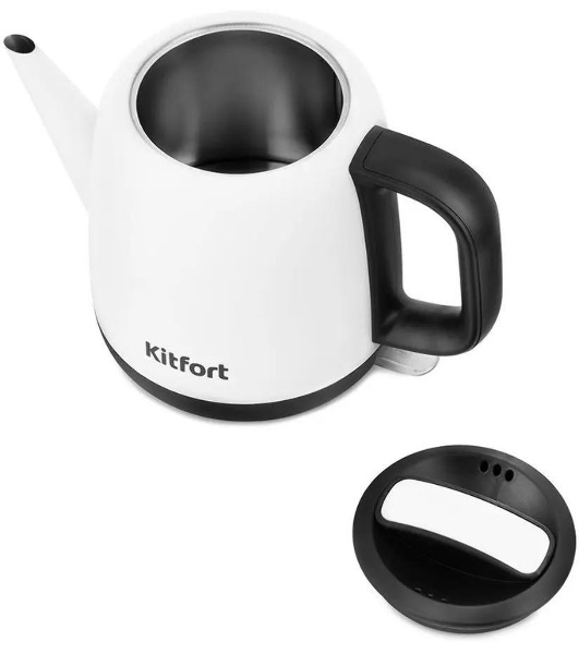 Чайник электрический Kitfort KT-6112 1 л, 1630 Вт, белый/черный (корпус: нержавеющая сталь)