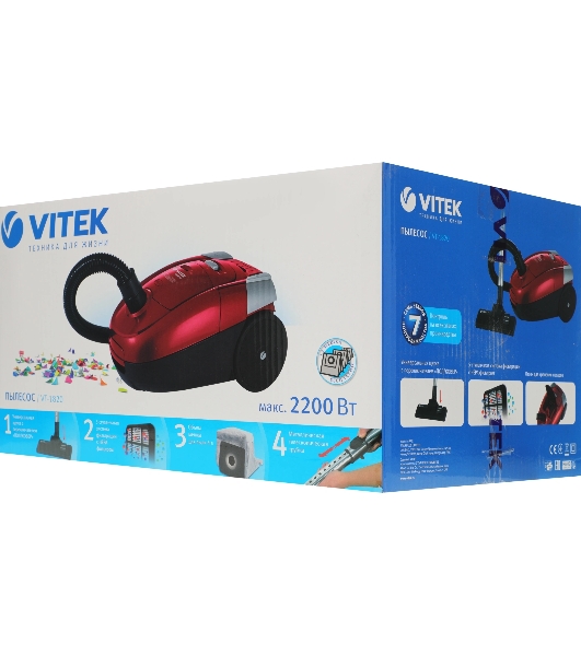 Пылесос Vitek VT-1820 красный/черный, 400/2200 Вт, уборка сухая, пылесборник мешок 4 л