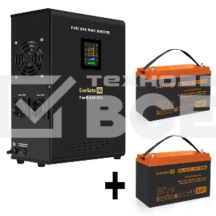 Комплект ИБП EX295998RUS + батарея 100Aч EX285656RUS 2шт (инвертор, синус, для котла, настенный) ExeGate FineSine SX-1500.LCD.AVR.2SH <1500VA/1050W, чистая синусоида, цветной LCD-дисплей, AVR, 2*Schuko, линейно-интерактивный, крепление настенное/универсал
