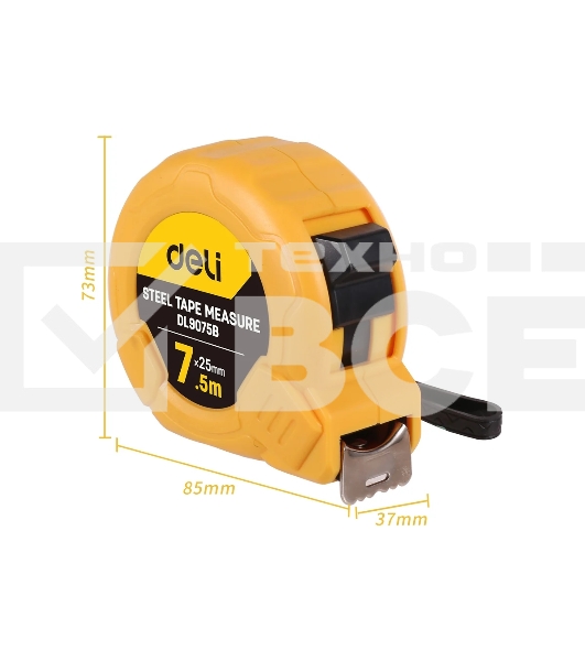 Рулетка Deli DL9075B 7,5м*25мм Метрическая. Корпус ударопрочный.