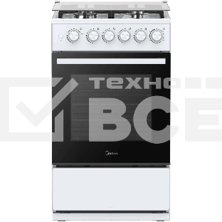 Плита газовая Midea MFO-M4G20T0E(WH) белый/черный, конфорок 4 газовых, духовка 62 л, 49.3 см x 90 см x 55.6 см