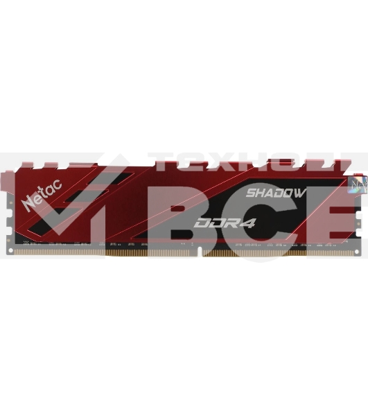 Оперативная память NETAC Shadow, DDR4, 16GB (1x16GB), 3200MHz, CL16, DIMM, с радиаторами, красный