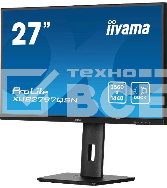 Монитор 27' Iiyama ProLite XUB2797QSN-B2 IPS 2560x1440, 100 Гц, 1 мс, 16:9, 300 кд/м², HDMI 2.0, DP 1.4, 3.5 Jack, USB-C (65 Вт), USB Hub (3x USB 3.0), Ethernet, динамики (2x2 Вт), Adaptive-Sync, черный