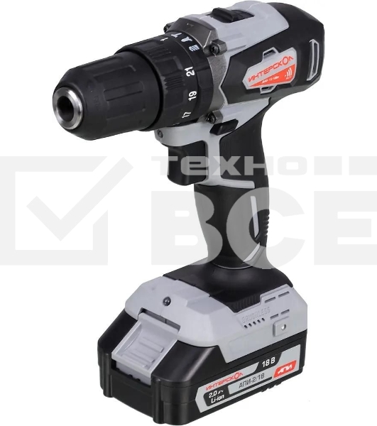 Дрель-шуруповерт аккумуляторная ИНТЕРСКОЛ ДАУ-13/18ВК, Аккумуляторный, 18В, 2 АКБ, Ударный, Кейс