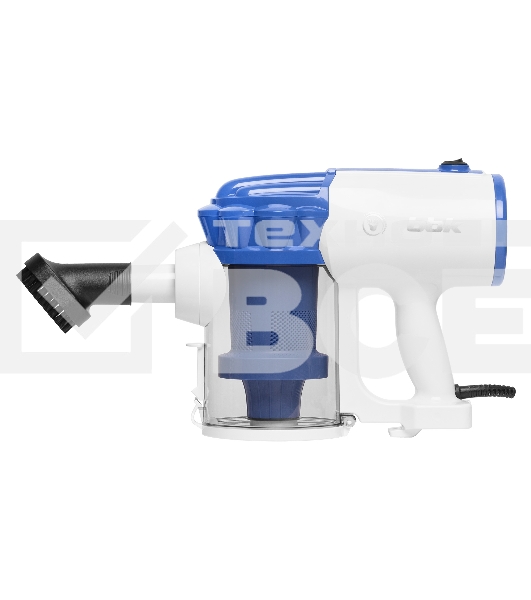 Пылесос вертикальный BBK BV2512 белый/синий, питание от сети, 100 Вт, уборка сухая, пылесборник 0.5 л