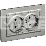 Розетка 2-местная IEK BRITE РС12-2-БрС (BR-R20-10-K46-F) 10А в сборе, без заземления, без защитных шторок, сталь, фото 1
