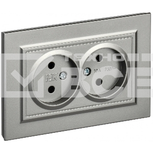 Розетка 2-местная IEK BRITE РС12-2-БрС (BR-R20-10-K46-F) 10А в сборе, без заземления, без защитных шторок, сталь
