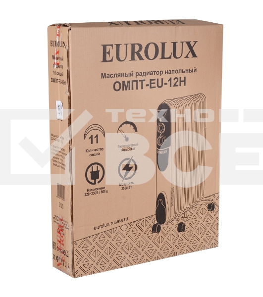 Масляный обогреватель EUROLUX ОМПТ-EU-12Н (12 секций) белый,  2500 Вт, 30 м2, термостат 67/3/20