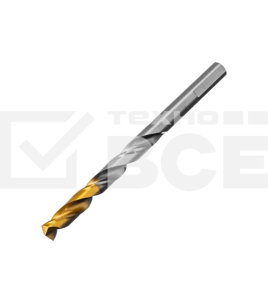 Сверло спиральное по металлу Denzel 8 x 117мм, Р6М5, Golden Tip