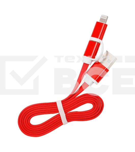 Дата-кабель Smartbuy USB - 2 в 1 Micro+8 pin, длина 1,2 м, красный (iK-212 red)/60