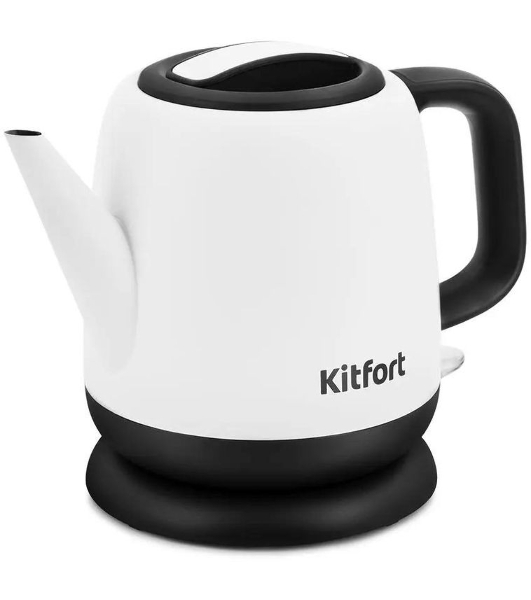Чайник электрический Kitfort KT-6112 1 л, 1630 Вт, белый/черный (корпус: нержавеющая сталь)