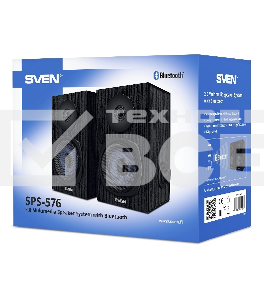 Колонки 2.0 SVEN SPS-576 чёрные (2x4W, Bluetooth, дерево)