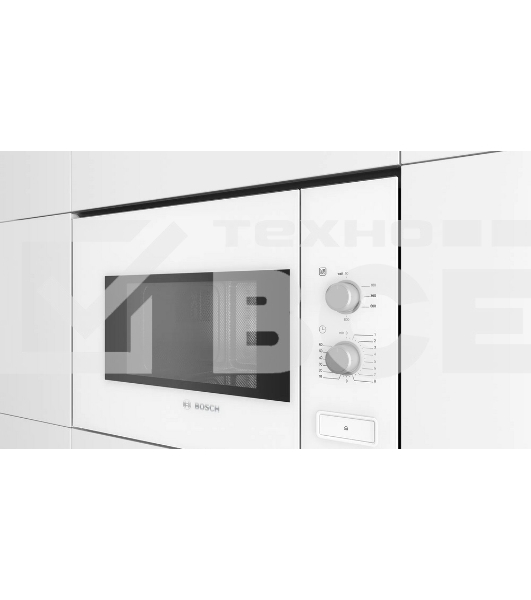 Микроволновая печь встраиваемая Bosch BFL 520MW0 белый, 20 л, 800 Вт, переключатели - поворотный механизм