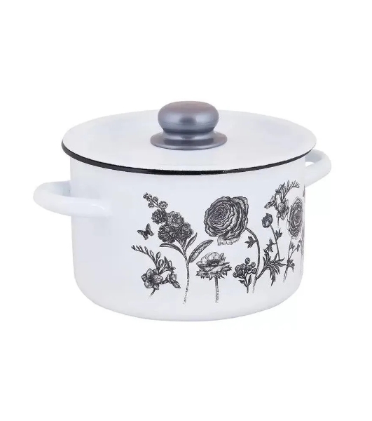 Кастрюля Appetite 1с15с/1 JE TAIME с крышкой, эмалированная сталь, цилиндрическая 1,5 л