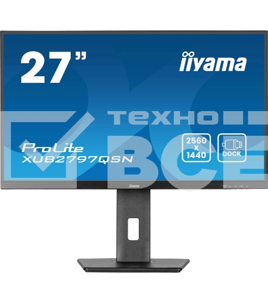 Монитор 27' Iiyama ProLite XUB2797QSN-B2 IPS 2560x1440, 100 Гц, 1 мс, 16:9, 300 кд/м², HDMI 2.0, DP 1.4, 3.5 Jack, USB-C (65 Вт), USB Hub (3x USB 3.0), Ethernet, динамики (2x2 Вт), Adaptive-Sync, черный