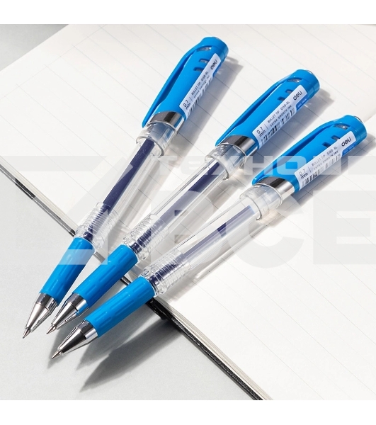 Ручка гелевая Deli EG158-BL прозрачный, d=0.7мм, синие чернила, резиновая манжета