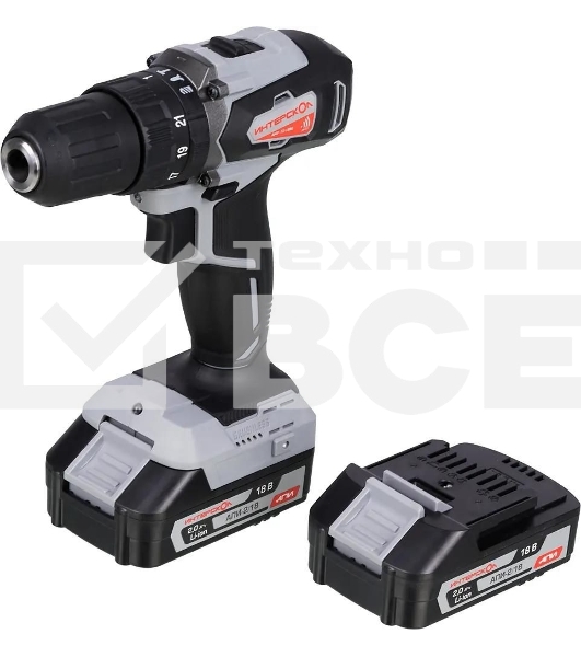 Дрель-шуруповерт аккумуляторная ИНТЕРСКОЛ ДАУ-13/18ВК, Аккумуляторный, 18В, 2 АКБ, Ударный, Кейс