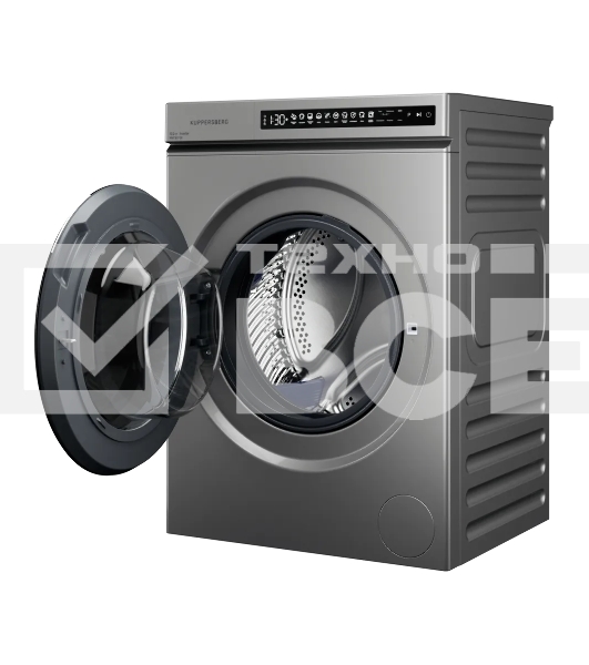 Стиральная машина Kuppersberg, отдельностоящая, глубина 62 см, 10 кг, 10 программ, 1200 об/мин, инверторный двигатель, отложенный старт, самодиагностика, замачивание, LED дисплей, сенсорное управление, энергоэффективность А+++, цвет серый