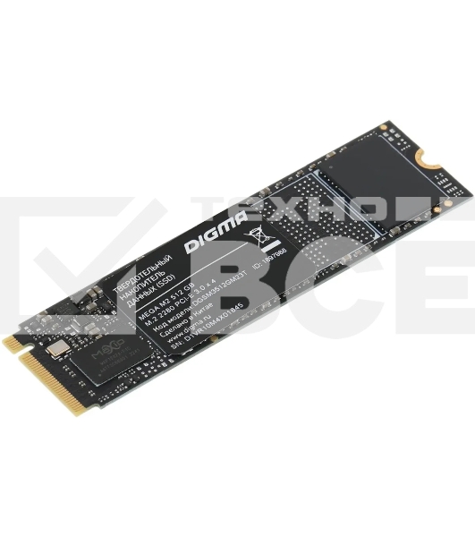 Накопитель SSD Digma Mega M2 DGSM3512GM23T, 512Gb, PCIe 3.0 x4, M.2 2280, NVMe, R/W 3300/2700