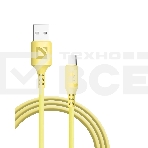 Кабель Defender F207, USB 2.0 (AM) - Type C, 1метр, 2.4А, силиконовая оплетка, жёлтый., фото3