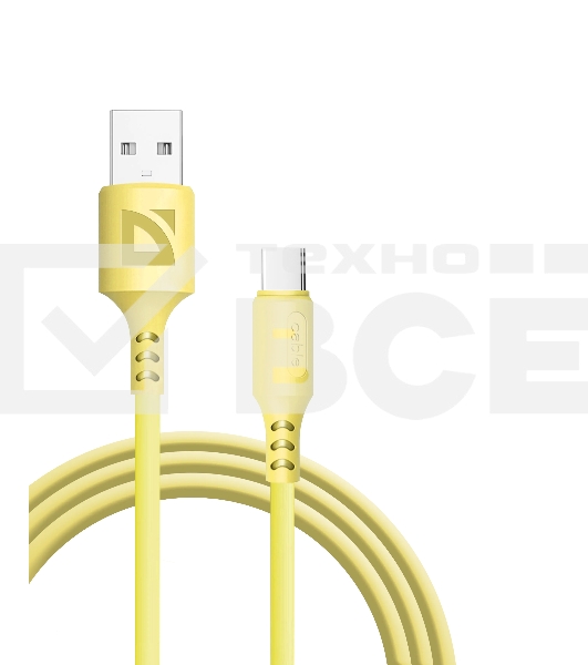 Кабель Defender F207, USB 2.0 (AM) - Type C, 1метр, 2.4А, силиконовая оплетка, жёлтый.