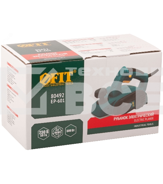 Рубанок Fit 80492 600Вт, 16000 об/мин, 82 мм, 0-2,0 мм, 2,4 кг, рез. накл., коробка