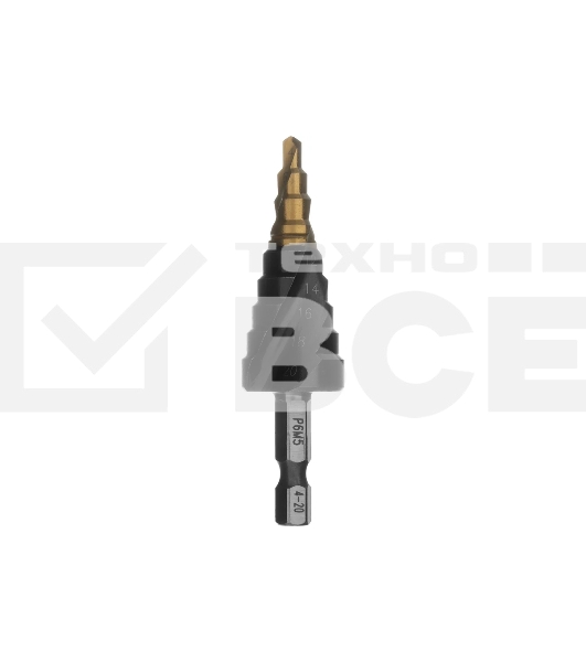 Сверло ступенчатое Denzel 4-6-8-10-12-14-16-18-20 мм, Р6М5, 6-гр. хвостовик 723603