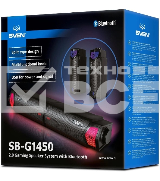 Саундбар мини SVEN SB-G1450, черный (10 Вт, питание USB, Bluetooth, подсветка)