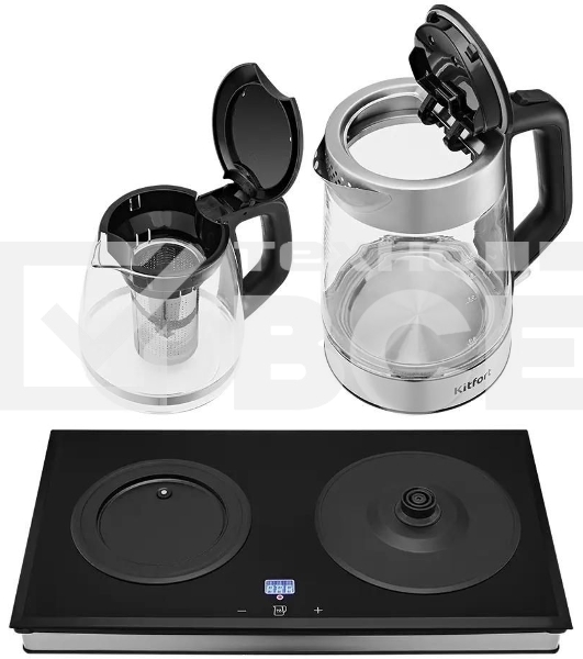 Чайный набор Kitfort КТ-6776 1.8л. 2200Вт черный/нержавеющая сталь корпус: Металл/стекло/пластик