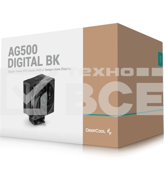 Кулер для процессора DEEPCOOL AG500 DIGITAL BK черный, 120 мм, алюминий/медь, 1950 об/мин, 29.4 дБ, 4 pin, 240 Вт, 158 мм