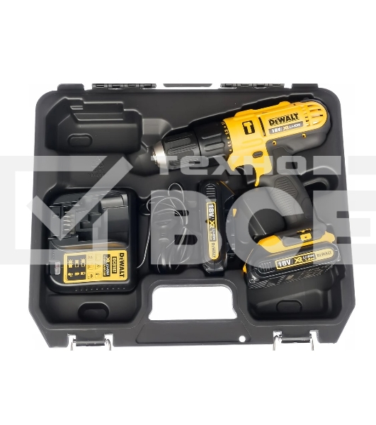Дрель-шуруповерт DeWalt DCD776S2-ZA, Аккумуляторная, 18В, 2 АКБ, Ударная, Кейс