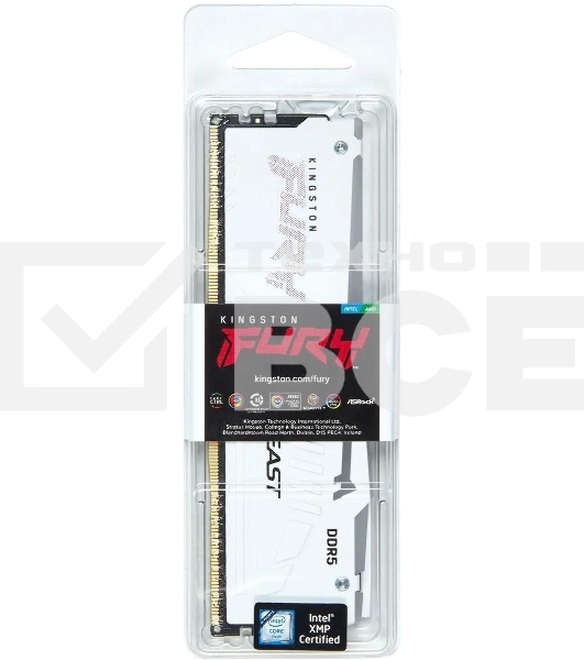 Оперативная память Kingston Fury Beast, DDR5, 16GB (1x16GB), 5200MHz, CL36, с радиатором, RGB, белый