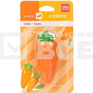 Ластик Deli VP414car VP414ORANGE морковь 54x23x16мм оранжевый блистер с европодвесом