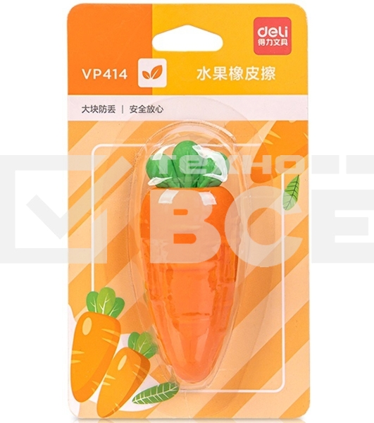 Ластик Deli VP414car VP414ORANGE морковь 54x23x16мм оранжевый блистер с европодвесом