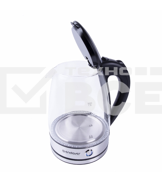 Чайник электрический Endever Skyline KR-345G стальной/черный, 2200 Вт, 1,8 л, сталь/стекло, 12 шт/уп.