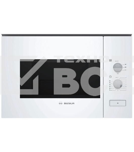 Микроволновая печь встраиваемая Bosch BFL 520MW0 белый, 20 л, 800 Вт, переключатели - поворотный механизм