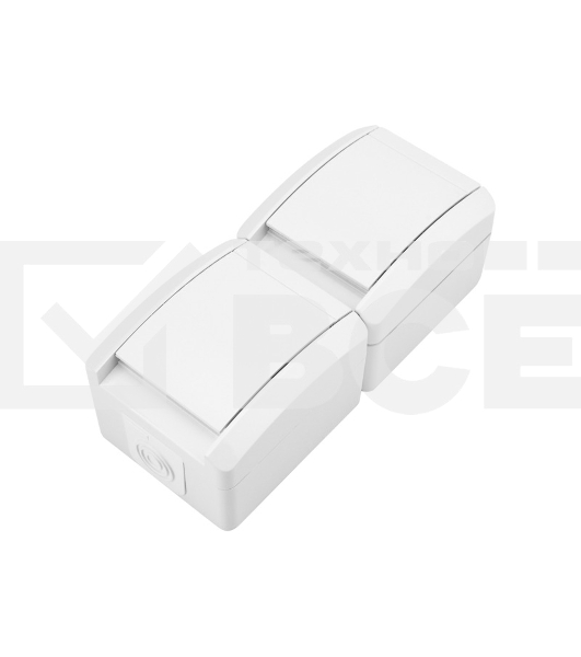 Блок вертикальный 2 розетки (керамика) INDUSTRIAL IP54 с заземлением, о/у, белый KRANZ