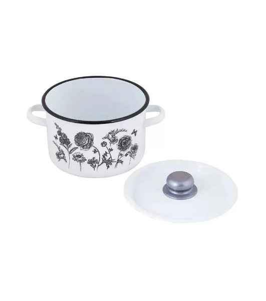 Кастрюля Appetite 1с15с/1 JE TAIME с крышкой, эмалированная сталь, цилиндрическая 1,5 л