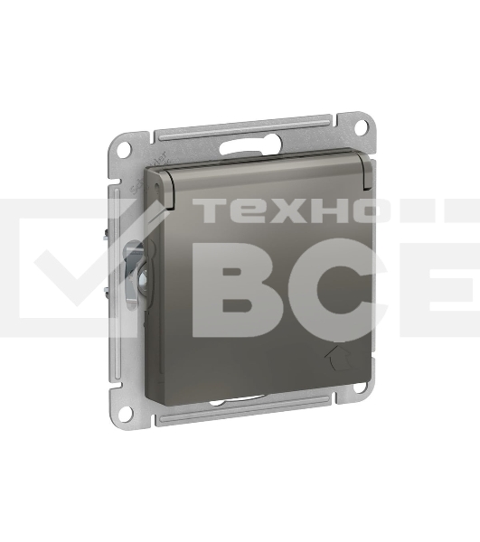 Механизм розетки 1-м СП AtlasDesign 16А IP20 с заземл. защ. шторки с крышкой сталь SchE ATN000946