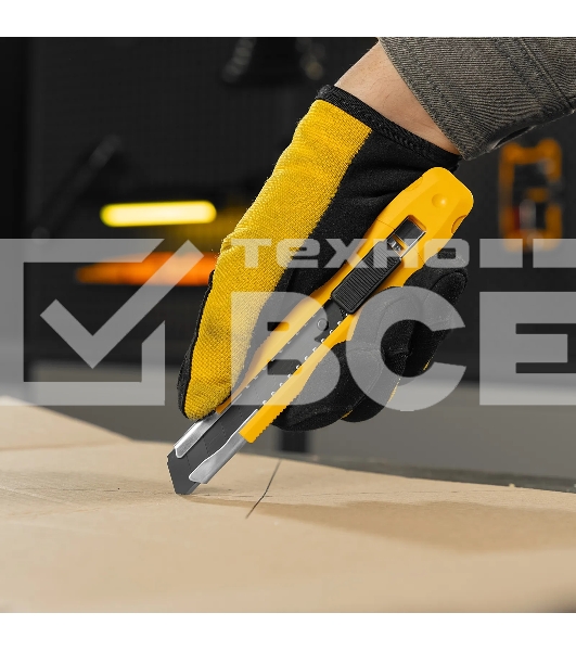 Нож Denzel 18 мм, сменное лезвие, SK4, метал. направляющая, клипса, нажимной фиксатор