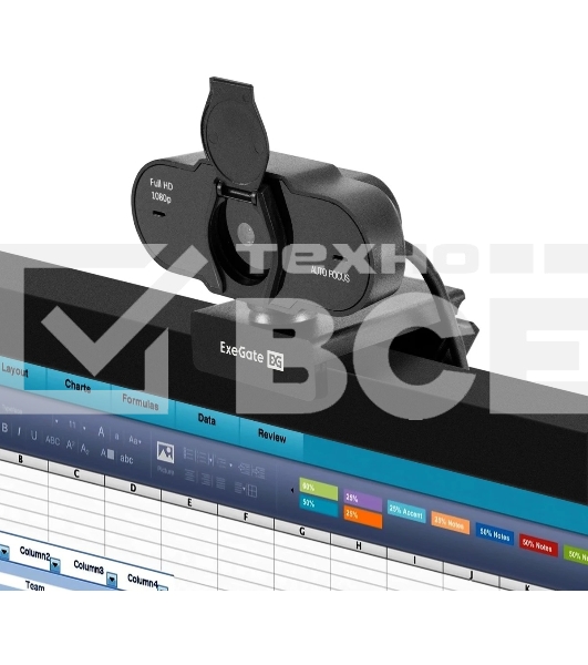 Веб-камера ExeGate BlackView C931 Full HD AF (2Мп, 1920х1080, 1080P, 30fps, автоматический фокус, защитная шторка, 4-линзовый объектив, микрофон с шумоподавлением, универсальное крепление, отверстие под штатив, USB, кабель 1,5 м, Windows 7/8/10/11, Mac OS