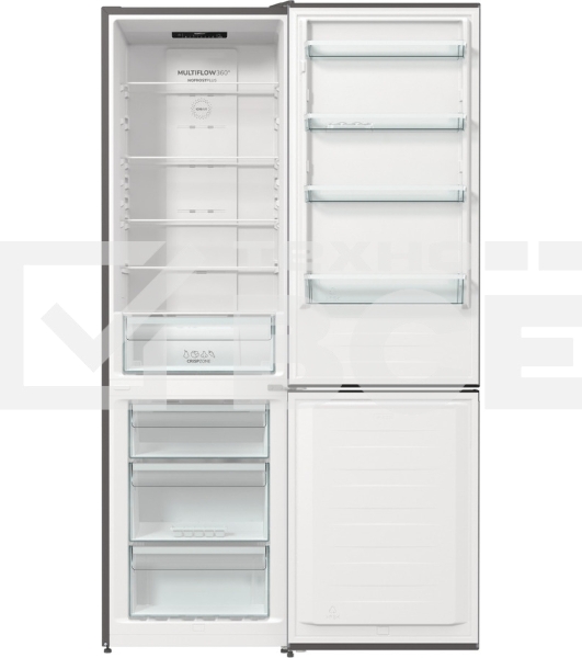 Холодильник Gorenje NRK6201ES4 серебристый двухкамерный 235/96 л морозилка снизу, No Frost