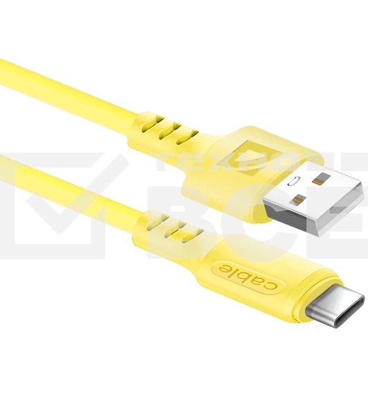 Кабель Defender F207, USB 2.0 (AM) - Type C, 1метр, 2.4А, силиконовая оплетка, жёлтый.