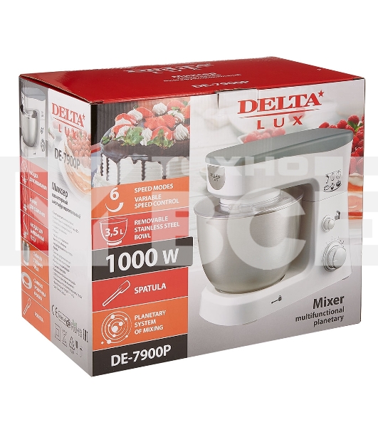 Миксер планетарный Delta LUX DE-7900Р белый с серым: 1000 Вт,чаша из нерж.стали-3,5л (2)