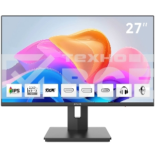 Монитор 27' Aiwa MQ274A IPS 2560x1440, 100 Гц, 4 мс, 16:9, 300 кд/м², HDMI 2.0, DP 1.2, USB-C (15 Вт), 3.5 Jack, динамики (2x3 Вт), FreeSync, G-Sync, черный