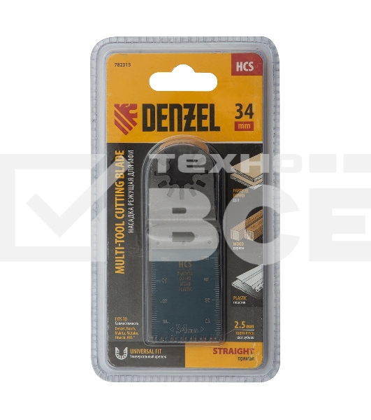 Насадка для МФИ Denzel режущая пазовая прямая, HCS, по дереву, ламинату, 34 х 2,5 мм, крупный зуб