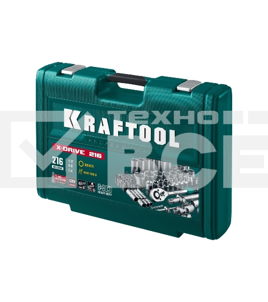 Набор KRAFTOOL X Drive, 216 предм., (1/2″+3/8″+1/4″), Универсальный набор инструмента (27888-H216)